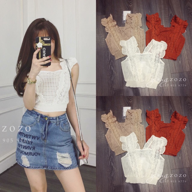ÁO REN ĐỤC LỖ TAY CÁNH TIÊN