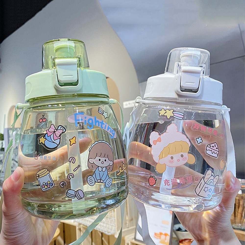 Bình nước nhắc nhở 1300ml Rabit's House, bình nước có quai xách, hình dán sticker dễ thương, cute.