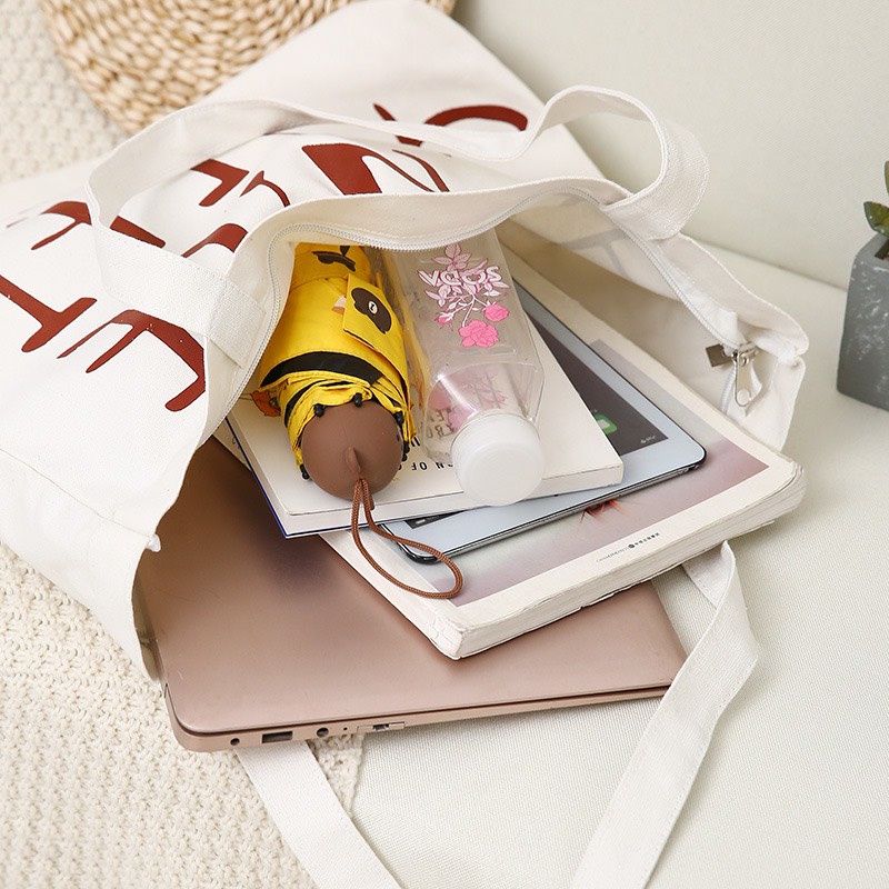 Túi tote túi vải canvas phong cách Hàn quốc có khóa miệng ngăn phụ bên trong thời trang ulzzang-Haka store