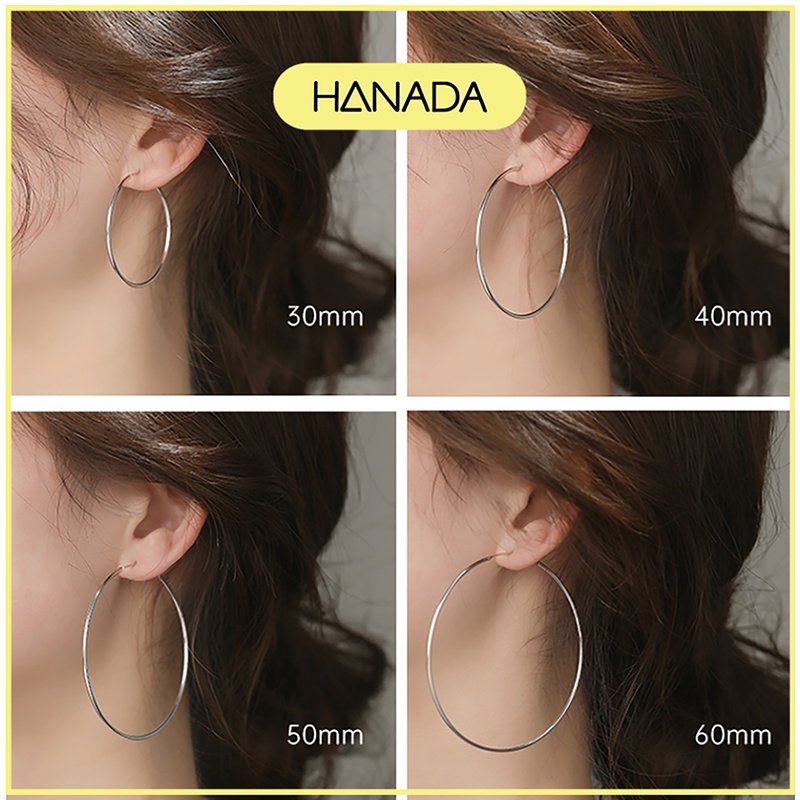 Bông Tai Bạc Hanada Khuyên Tai Bạc Nam Nữ Khoen Tròn Cá Tính Basic Size Lớn 3-4-5-6cm 0884