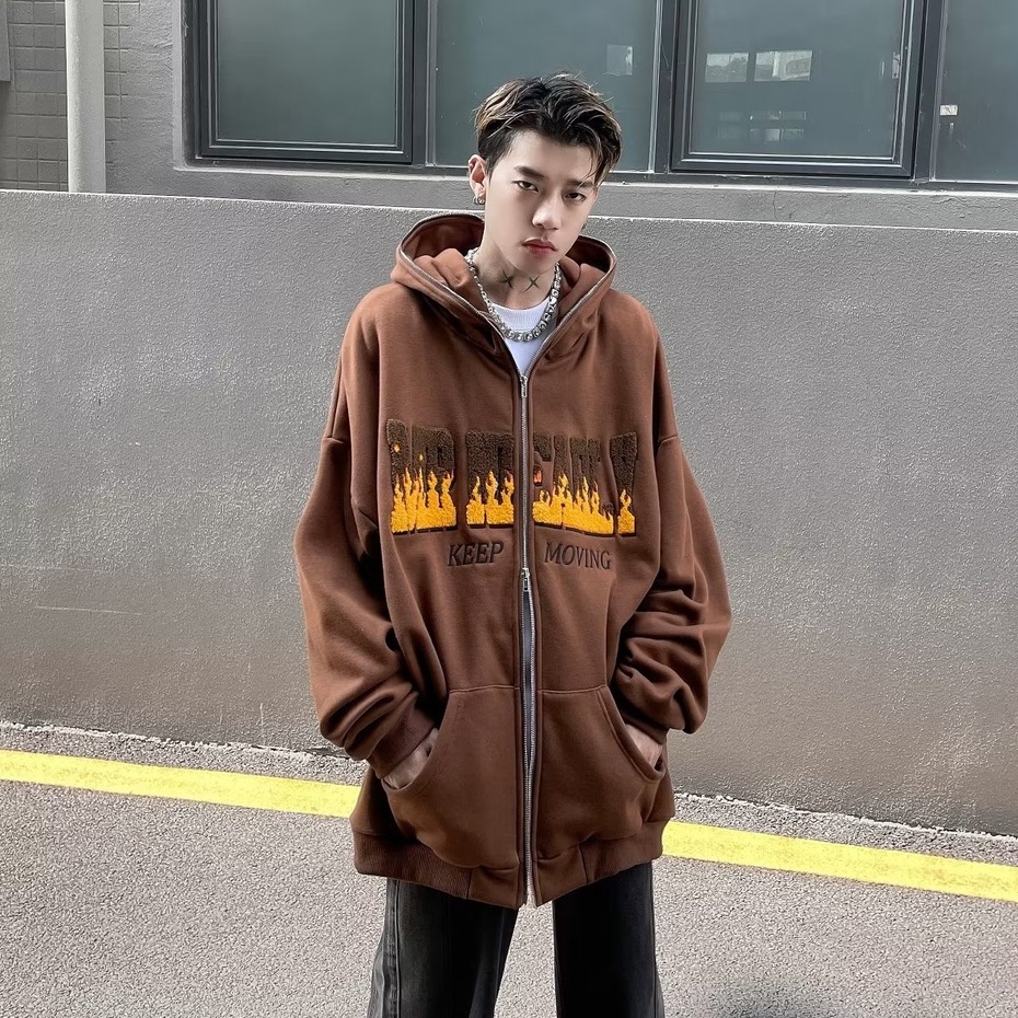 Áo Khoác Khóa Kéo Có Nón Thêu Chữ áo khoác dây kéo Đơn Giản áo khoác nam Thời Trang áo khoác hoodie Unisex