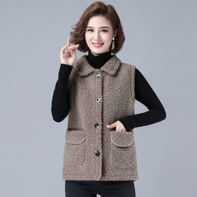 Áo ghi lê mẹ trung niên nữ giả lông cừu vest cộng với cỡ lớn thu đông 2021 kiểu mới phương tây