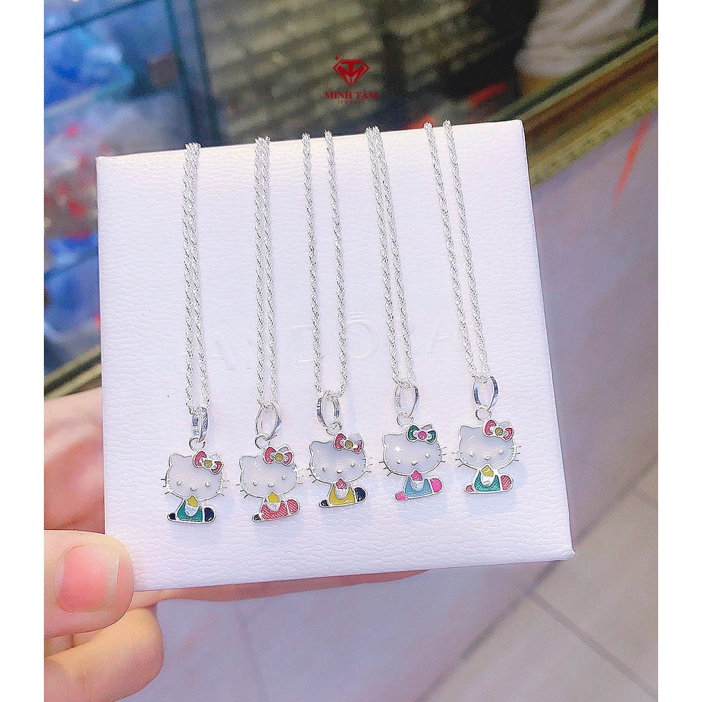 Dây chuyền bạc mèo Hello Kitty sơn màu chất liệu bạc ta cho bé Minh Tâm Jewelry