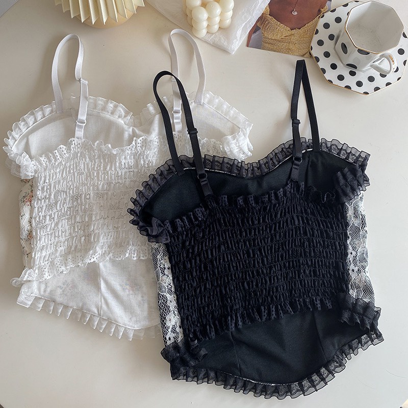 Áo bra ren Maika hoa nhí tiểu thư đính khuy kiểu dáng croptop siêu đẹp, phụ kiện thời trang nữ Yuna_A019