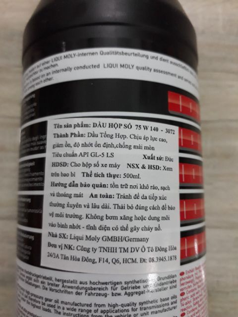 Nhớt hộp số  xe tay ga Liqui Moly Gear Oil 75W140 VS 500ml