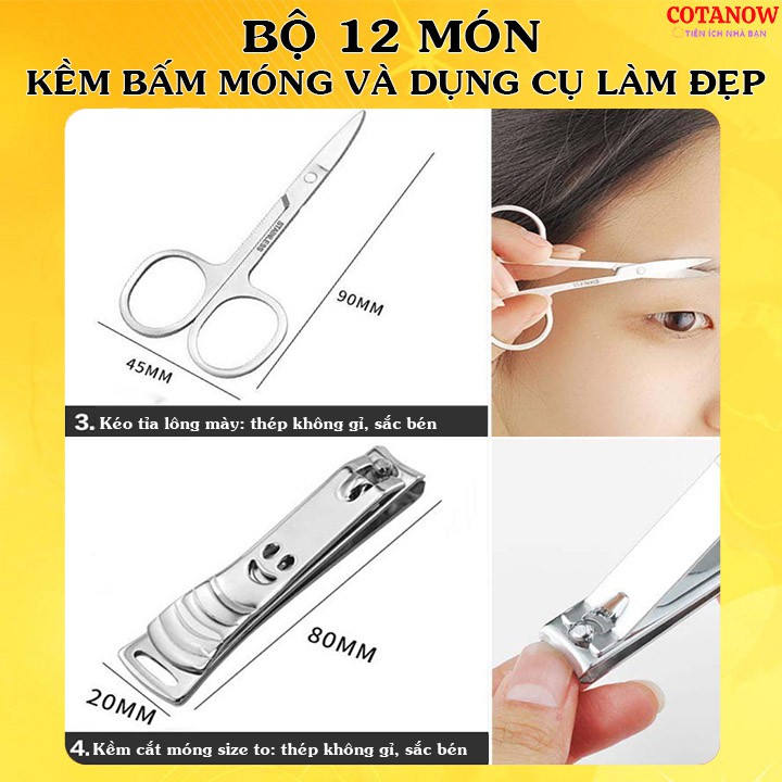 Bộ Bấm Móng Tay 12 Món Thép Không Gỉ-Bộ Kềm Cắt Móng Tay và Làm Đẹp Cao Cấp COTANOW