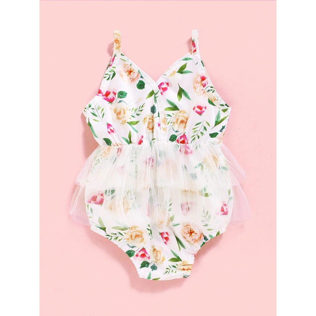 Áo liền quần hai dây Mikrdoo in hoa phong cách mùa hè thời trang cho bé gái