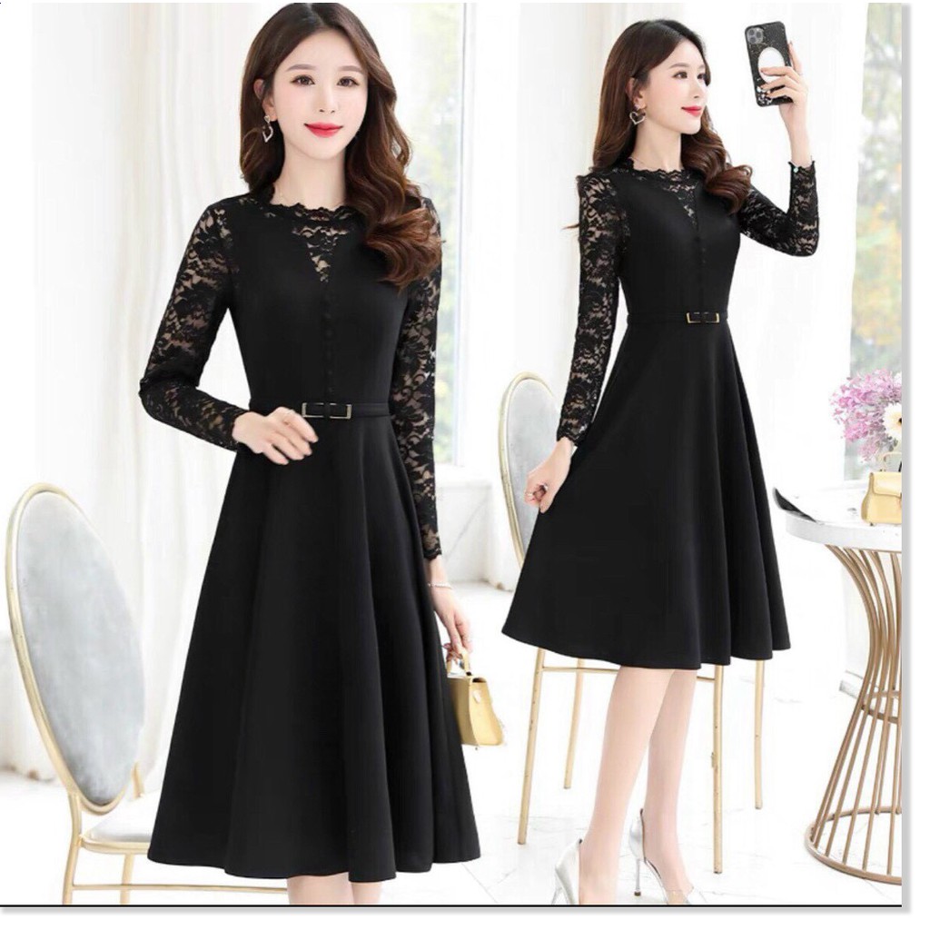 Đầm poly 2 da phối ren tay dài cực sang trọng , tôn dáng cho các nàng KOKO MI STORE