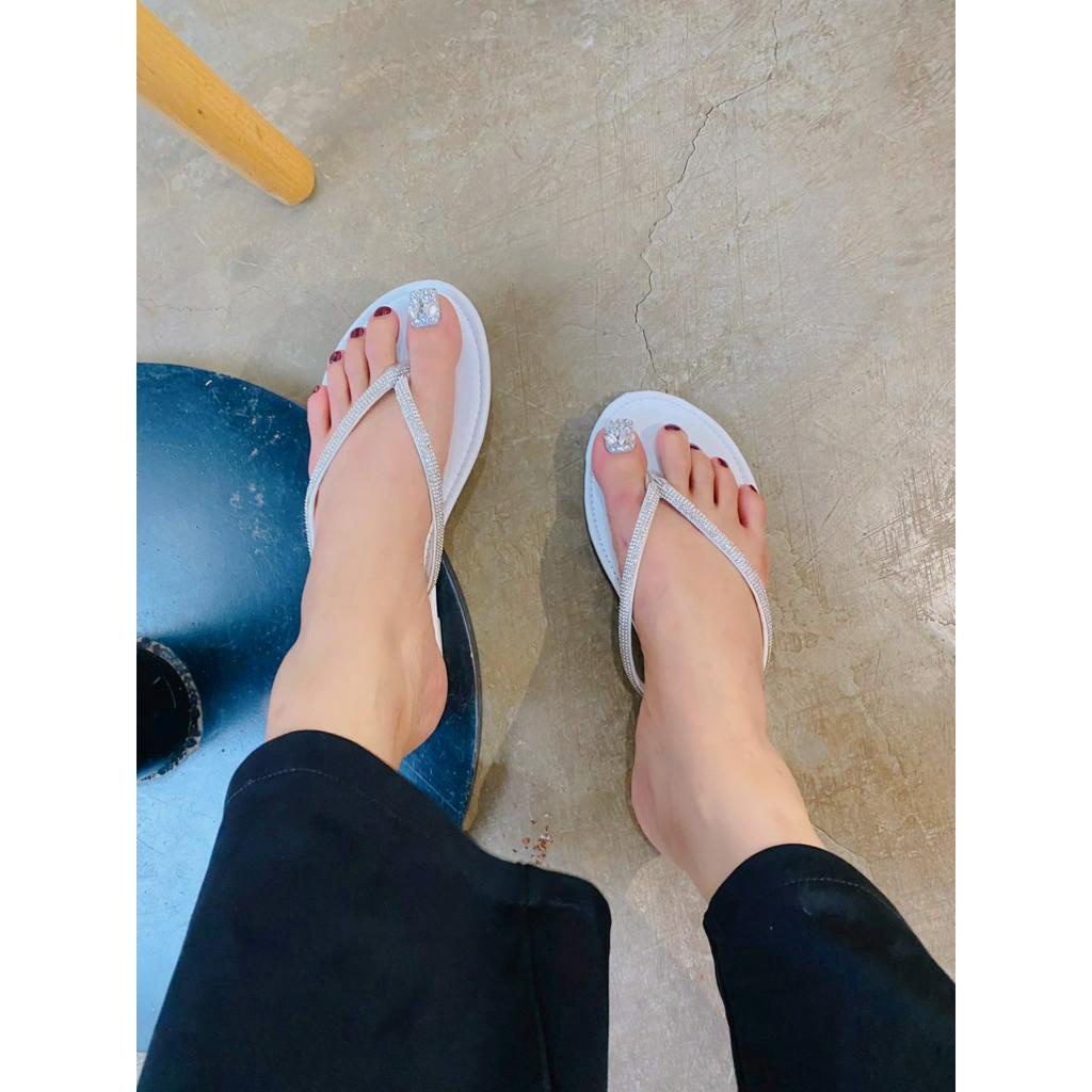 Dép nữ đế bệt quai dây kẹp đính đá xoàn sang trọng, hotrends, fashion