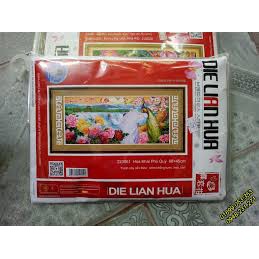 Tranh thêu chữ thập 3D HOA KHAI PHÚ QUÝ. Kích thước : 88x45cm