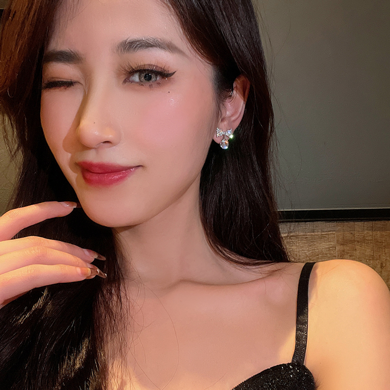 Bông Tai Hình Giọt Nước Đính Đá zircon Lấp Lánh Phong Cách Hàn Quốc Cho Nữ