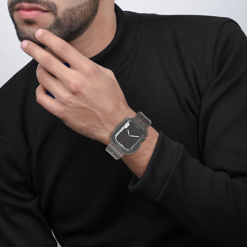 Dây đeo và ốp nhựa trong suốt thích hợp cho Apple Watch dòng 7 6 SE 5 4 44mm 3 2 45mm 40mm