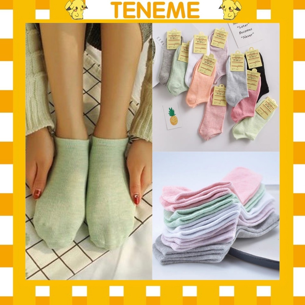 Tất nữ cổ ngắn Teneme vớ nữ trơn nhiều màu phong cách Hàn Quốc CT5