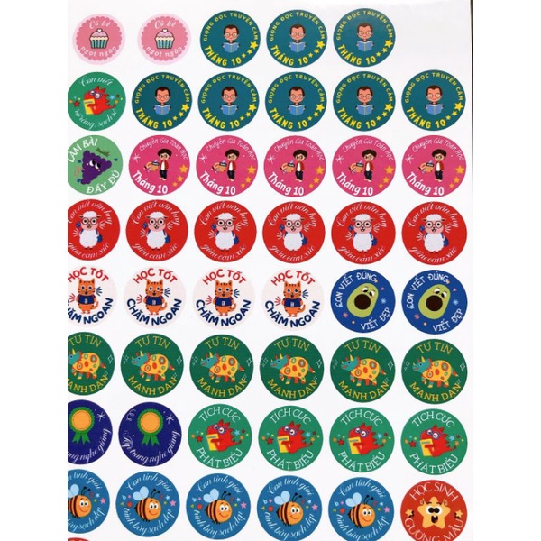 200 sticker khen con kích thước 1.5cm
