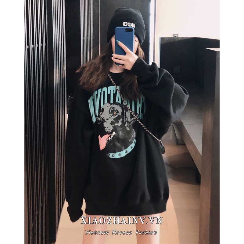 Áo sweatshirt mỏng Xiaozhainv tay dài dáng rộng in chữ phong cách vintage Hàn Quốc thời trang thường ngày | BigBuy360 - bigbuy360.vn
