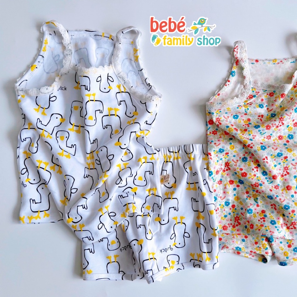 Bộ bé gái hai dây phối ren thun cotton/ Set bộ quần áo mặc nhà bé gái từ 1 - 5 tuổi - SGE [LINK 1/2]