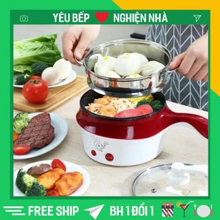 [Hàng Loại 1] Nồi Điện Mini Hai Tầng Đa Năng Kèm Khay Hấp (Chiên, Xào, Nấu, Lẩu...) BH 3 Tháng