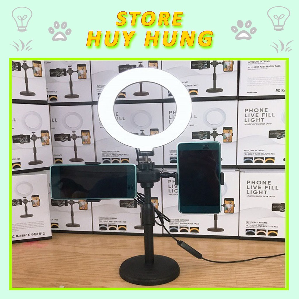 Giá Đỡ Kẹp 2 Điện Thoại, Đèn Livestream 3 Màu, Hỗ Trợ Chụp Ảnh Trang Điểm, Chụp Sản Phẩm | BigBuy360 - bigbuy360.vn