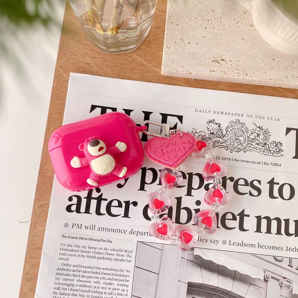 Vỏ bao đựng tại nghe airpod Pinks 1 Gấu Dâu Lotso bảo vệ bao đựng tai nghe không dây bluetooth 1/2/Pro/i12/i9/i7