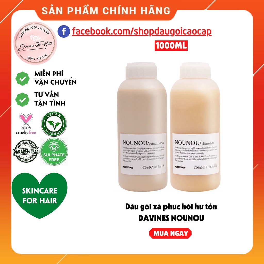 Dầu gội xả Davines Nounou dung tích 1000ml dành cho tóc khô xơ, hư tổn, hóa chất