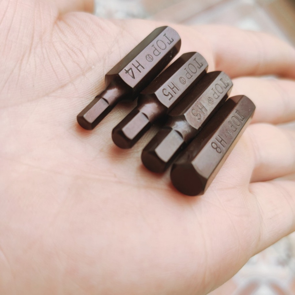 Combo 4 Mũi đóng lục giác Top, size 4-5-6-8mm, lắp vào bộ tô vít đóng.