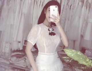 Cài áo nơ trắng đen đính hạt xinh