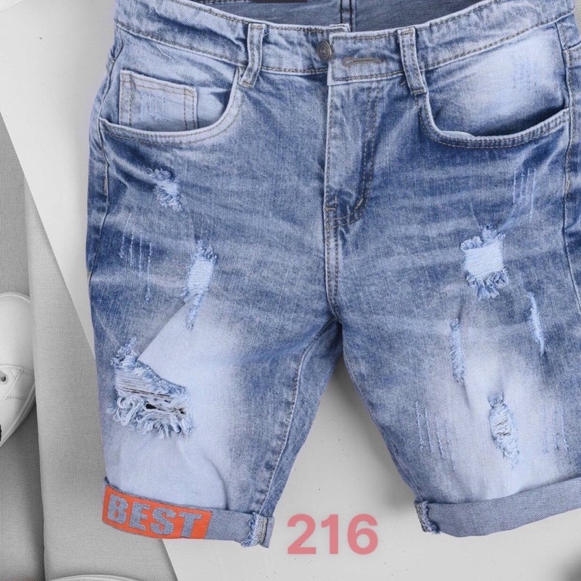 Quần short jean nam màu xanh nhạt, quần đùi nam rách chất vải denim không xù lông mẫu y hình T-FASHION 24H M216