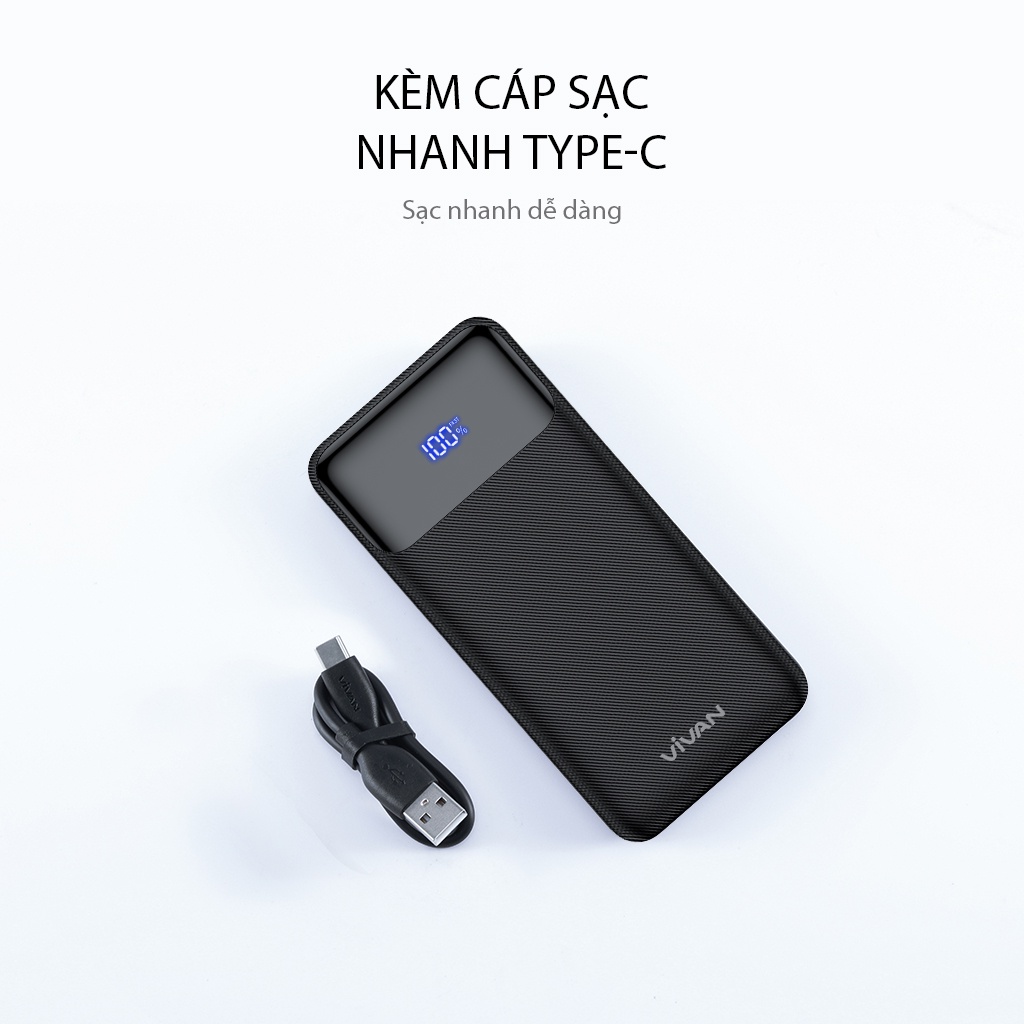 Pin Sạc Dự Phòng 10000mAh Sạc Nhanh PD/QC 3.0 VIVAN VPB-X10 20W 2Output Type C &amp; USB Hàng Chính Hãng Bảo Hành 12