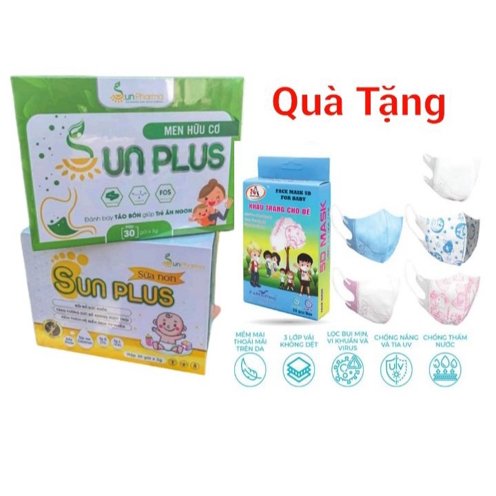 [TẶNG KHẨU TRĂNG]Combo Men Hữu  Cơ Sunplus + Sữa Non Sunplus Dùng cho Trẻ Biếng Ăn, Chậm Hấp Thu, Chậm Tăng Cân, N