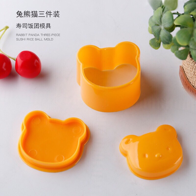 Bộ 3 khuôn cơm bento ép cơm tạo hình thỏ gấu mèo, khuôn làm bánh, đậu hũ non, ép trứng cho bé ăn dặm ngon miệng