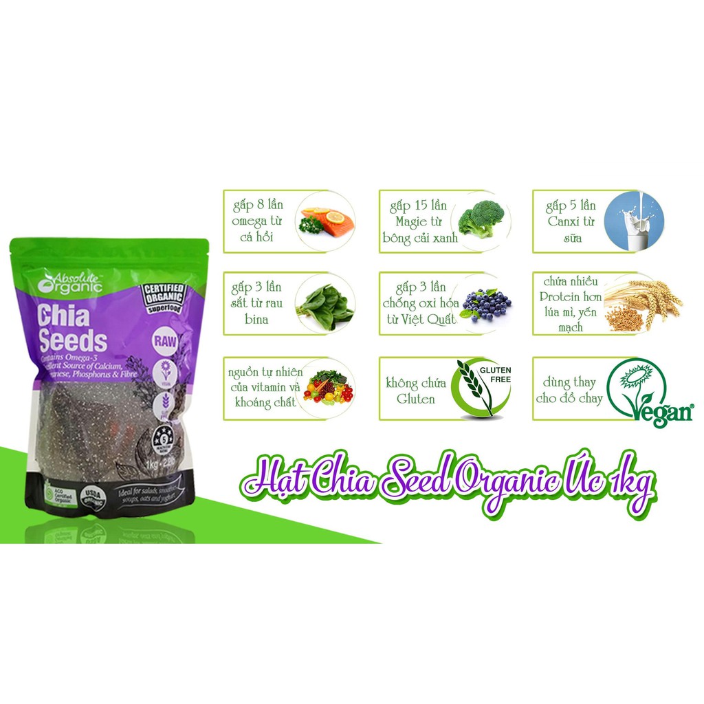 [ hàng có sẵn tại shop ] Combo 2 hạt chia Úc Organic chia seed 250g RÂT TỐT CHO THAI PHỤ