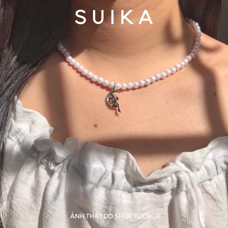 (CÓ ẢNH THẬT) Vòng Cổ Nữ Choker Hạt Ngọc Dây Chuyền Phối Charm Suika.Acc