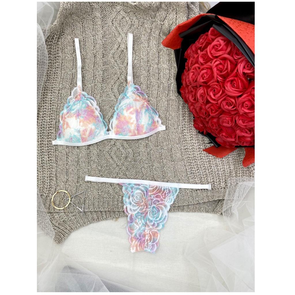 👙 Bra thiết kế 👙 Bộ đồ lót nữ màu hoa cá tính có mút, phiên bản giới hạn. Bralette hàng thiết kế cao cấp