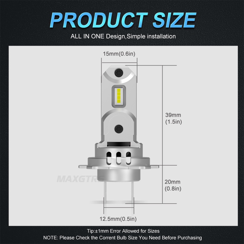 Đèn pha led MAXGTRS H7 18000lm mini không dây 7035 SMD kèm quạt 6500k ánh sáng trắng 12v dành cho xe hơi