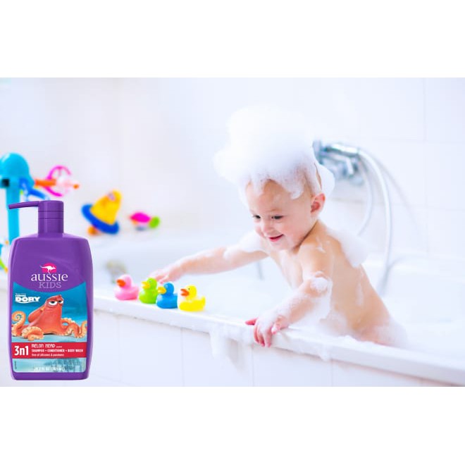 Tắm Gội Xả 3 In 1 Cho Bé AUSSIE KIDS Melon Head Shampoo Conditioner Body - 865ml - Bạch Tuộc.