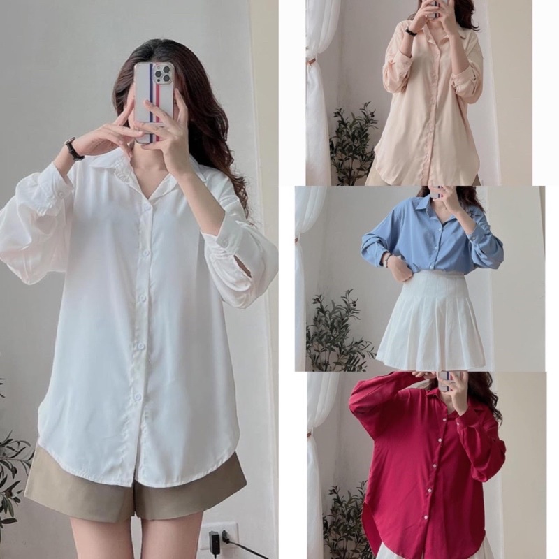 Áo sơ mi dáng rộng trơn ulzzang nhiều màu 0905