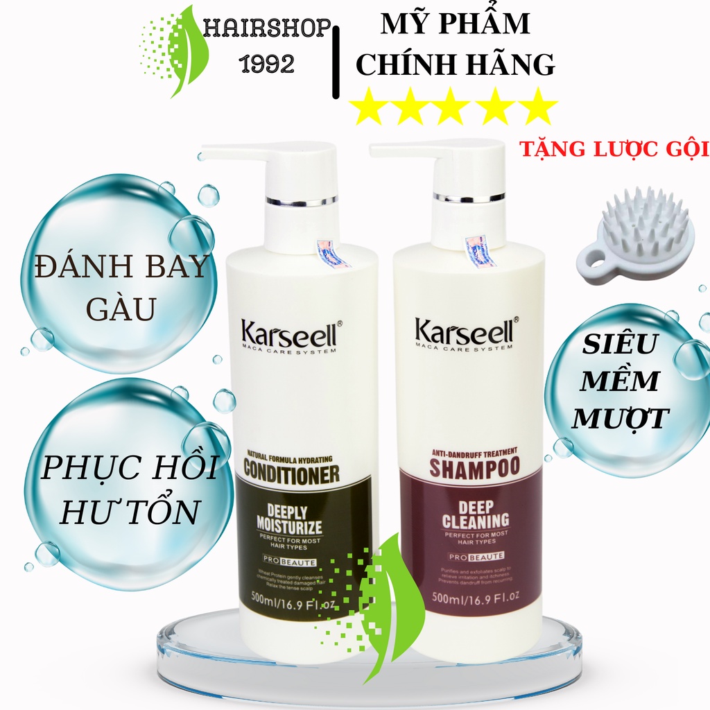 Cặp Dầu Gội Dầu Xả Ngừa Gàu Kiềm Dầu Phục Hồi Tóc Hư Tổn Karseell * 500ml