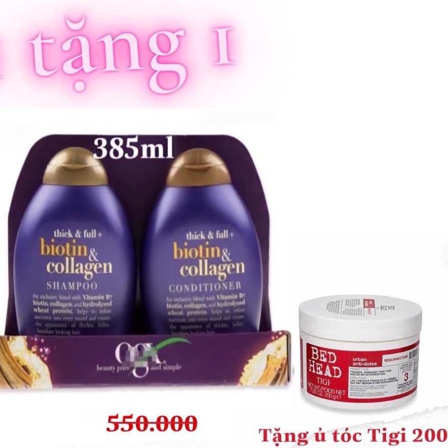 [TẶNG KÈM HẤP TIGI] BIOTIN COLLAGEN Gội + Xả. Chống Rụng Tóc Và Kích Thích Mọc Tóc Nhanh, Hương Thơm (385ml, 577ml)