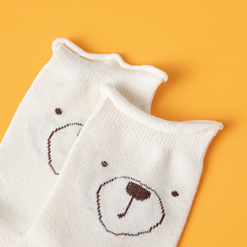 Tất nhún cổ bèo MOKANA tất cổ cao họa tiết gấu đang yêu TG02