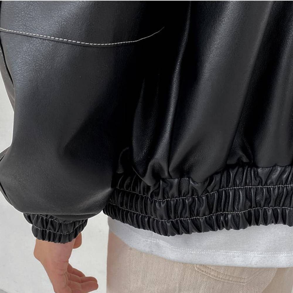 Áo khoác da nam cao cấp JKSG, jacket da PU dày dặn, áo khoác da cổ bẻ, thiết kế đường chỉ nổi form rộng thời trang