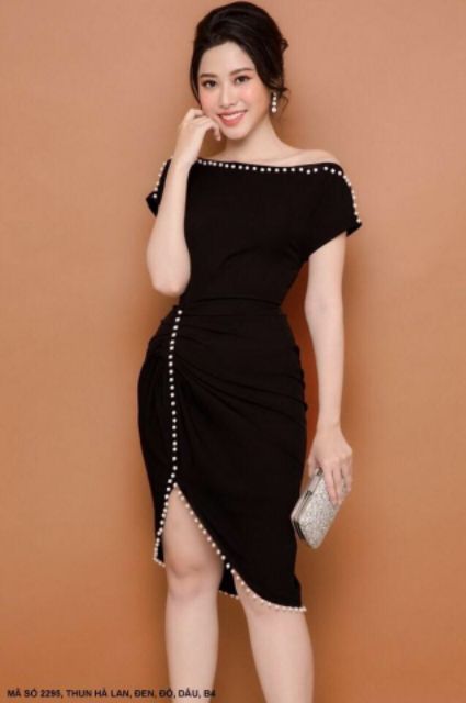 Đầm ôm body dự tiệc trễ vai nhúng eo