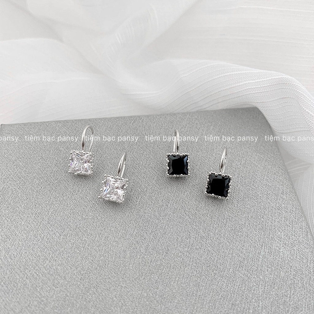 Bông tai bạc nữ PANSY móc đá vuông sang chảnh, khuyên tai bạc ta thật đẹp