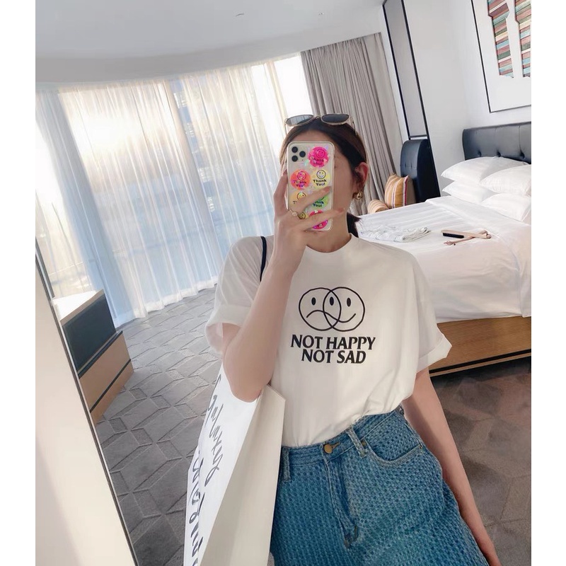 Áo thun unisex not happy not sad basic tee phom rộng tay lỡ dành cho nam nữ shophienmai B06