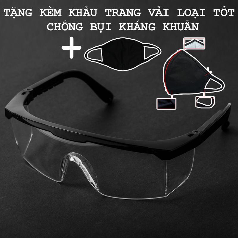 Mắt kính bảo hộ lao động tặng kèm khẩu trang trơn màu đen - Muasamhot1208