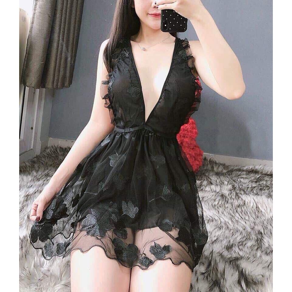 Váy ngủ voan công chúa ren thêu nổi ẢNH SÀN THẬT Váy ngủ sexy thêu hoa nổi