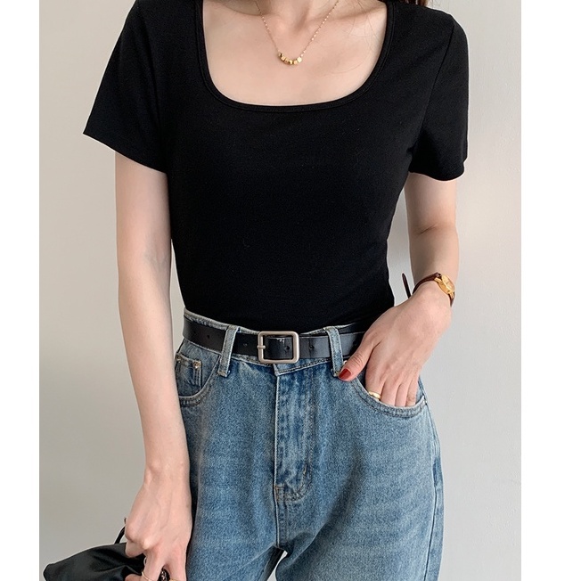 Áo Thun Mỏng Cổ Vuông Ngắn Tay Dáng Ôm Thời Trang Mùa Hè 49113