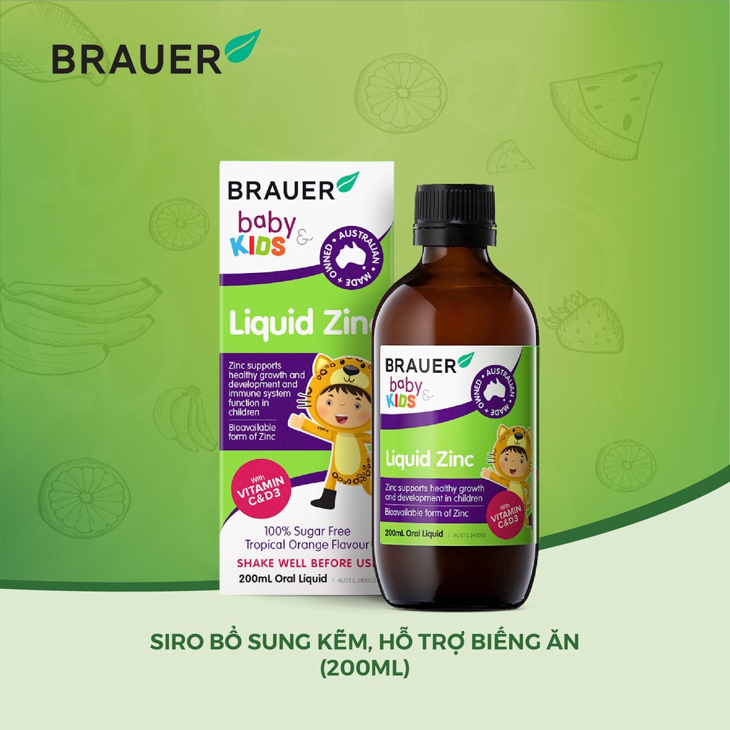 Siro BRAUER ZinC - Kẽm Hỗ trợ Biếng ăn cho trẻ từ 1 tuổi (200ml)