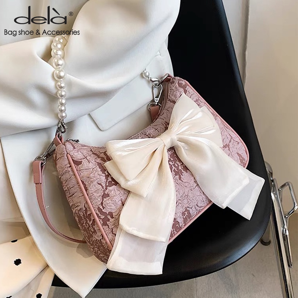 Dela Túi đeo dưới cánh tay Xách Tay Đính Nơ Ngọc Trai Thiết Kế Mới 2022 Cho Nữ