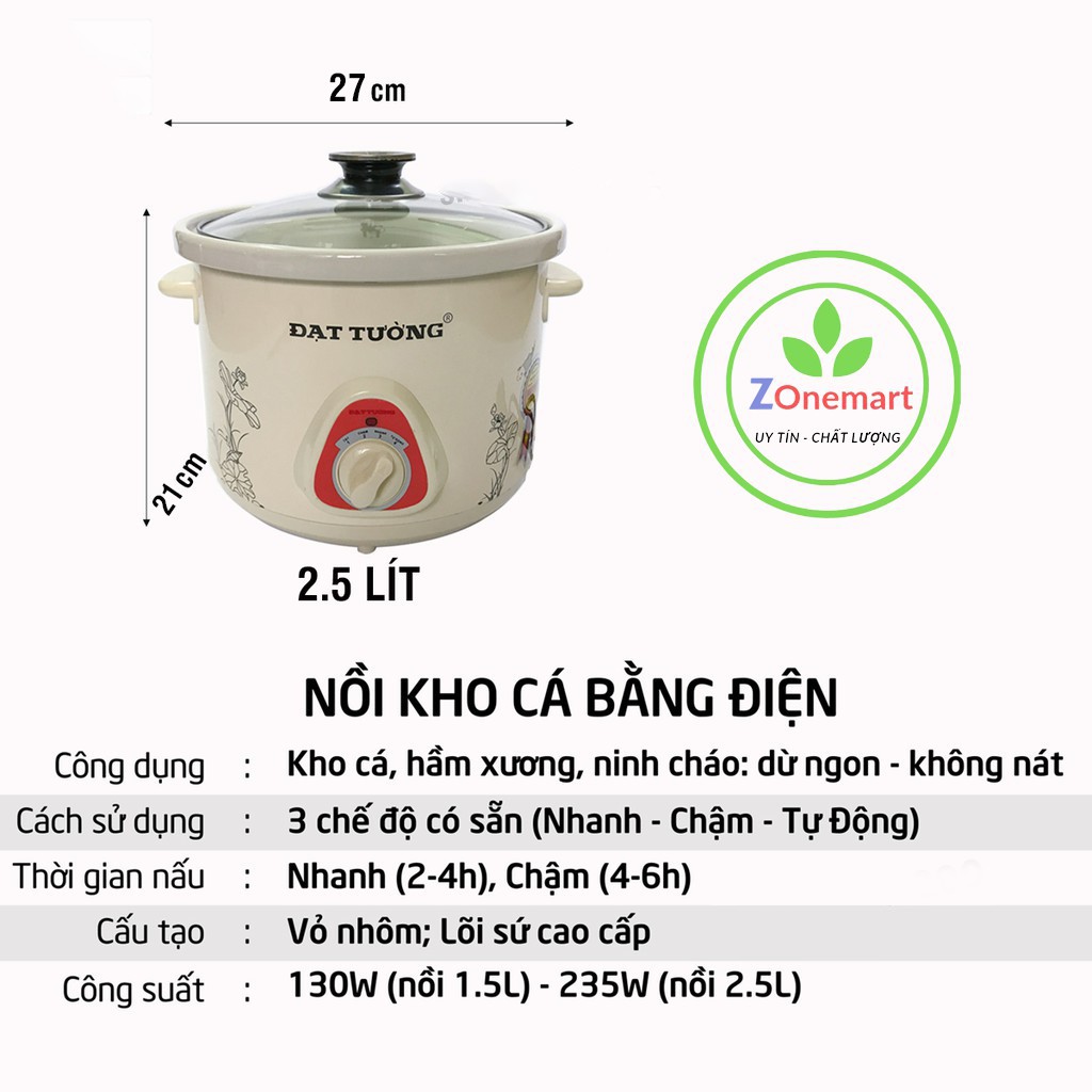 Nồi điện kho cá thịt hầm cháo chậm 2.5l B035 Niêu điện nấu cháo đạt tường