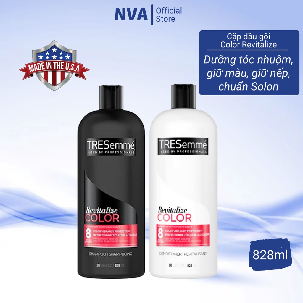 Dầu gội đầu &amp; dầu xả tóc Tresemme cho tóc nhuộm 828ml nhập Mỹ giúp duy trì màu tóc, giữ nếp, phục hồi tóc hư tổn